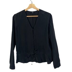 Rails Beaux Black Button Down Silk Long Sleeve Blouse XS $188